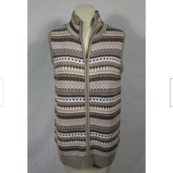 Liz Claiborne NWOT brown tan zip nordic vest M - Picture 1 of 3